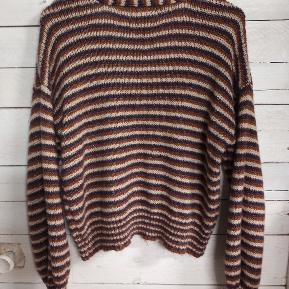 Major Label Group Medium Knit Sweater Striped Cropped Bishop Sleeve Boho Fall - Picture 7 of 9